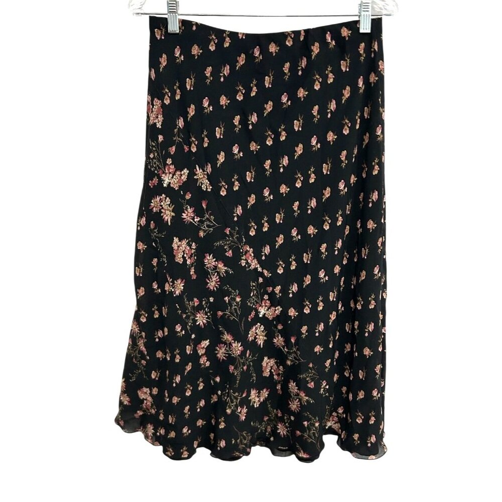 Emma James Black Floral Long Patchwork Skirt Polyester Size 10 Whimsygoth Boho